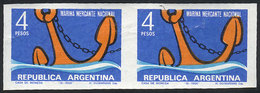 ARGENTINA: GJ.1391P, 1966 Merchant Navy (anchor), IMPERFORATE PAIR, MNH, Superb, R - Autres & Non Classés