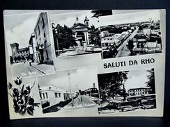 (FG.A26) Saluti Da RHO - VEDUTINE (VIA MEDA, ASILO, PIAZZALE STAZIONE, SANTUARIO, PANORAMA) MILANO - VIAGGIATA 1961 - Rho