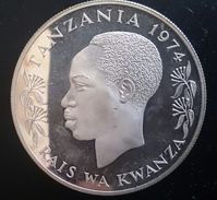 TANZANIA 50 SHILINGI 1974 SILVER PROOF "Black Rhinoceros Facing" Free Shipping Via Registered Air Mail - Tanzanía