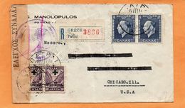 Greece 1938 Censored Cover Registered Mailed To USA - Covers & Documents