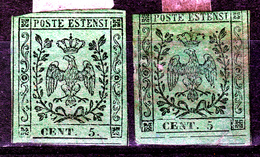 ITALY  1852  5C  BOTH TYPES  UNUSED   (RIGHT STAMP MINIMAL THIN SPOT) - Modène