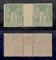 0257 FRANCIA - 1876/1881 – Coppia Del 5 Cent (Unif. 64) I Tipo Con Interspazio Di Foglio Nuovo Con Gomma - Andere & Zonder Classificatie