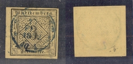 0318 GERMANIA - Wurttemberg - 1851 – 3 Kreuzer (Unif. 2a) Giallo Scuro – Ben Marginato - Otros & Sin Clasificación