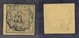 0318 GERMANIA - Wurttemberg - 1851 – 3 Kreuzer (Unif. 2a) Giallo Scuro – Ben Marginato - Other & Unclassified