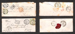 0576 SVIZZERA - 1857/1858 – Due Bustine Da Zurigo A Genova Col 40 Cent (Unif. 17) - Other & Unclassified