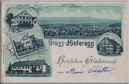 Gruss Aus Hinteregg - Herzlichen Glückwunsch - Post, Gasthpf Zum Sternen, Restaurant Sonne, Heilanstalt - Litho - Egg