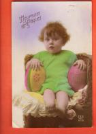 GAN-38  Heureuses Pâques  Enfant Et Oeufs. Cachet 1928 - Ostern