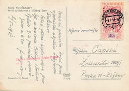 M0687 - Czechoslovakia (1958) Podebrady (postcard: Spa Podebrady); Tariff: 30h (stamp: EXPO 58 Bruxelles - Bijouterie) - 1958 – Brussel (België)