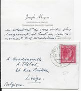 LUXEMBOURG - 1948 - ENVELOPPE + CARTE FORMAT CARTE De VISITE => LIEGE (BELGIQUE) - 1944 Charlotte De Profil à Droite