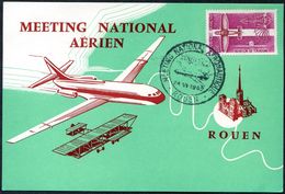 FRANCE 1962 - Carte Postale Meeting Aérien Rouen - Cachet Temporaire Et Vignette - Avion - Airplanes