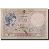 Billet, France, 5 Francs, 5 F 1917-1940 ''Violet'', 1939, 1939-08-24, TB - 5 F 1917-1940 ''Violet''