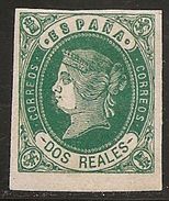 1862-ED. 62 ISABEL II 2 REALES VERDE SOBRE ROSA - NUEVO-MH-BORDE DE HOJA- LUJO - Ungebraucht