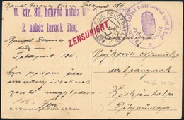 1916 Tábori Posta Képeslap 'M.kir. 39. Honvéd Nehéz Taraczk Ezred 2. üteg' + 'FP 186' - Altri & Non Classificati