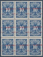 ** 1925 Portó Mi 26 Kilences Tömb Eltolódott + Több Fordított Felülnyomással / Postage Due Mi 26 Block Of 9 With Shifted - Otros & Sin Clasificación