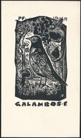 Bordás Ferenc (1911-1982) : Fekete Rigó Ex Libris Galambos, Fametszet, Papír, Jelzett A Dúcon, 9×5 Cm - Otros & Sin Clasificación