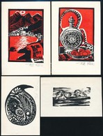 Tóth Rózsa (1942 -): 4 Db Ex Libris. Linó, Papír, Jelzett, Kettőn Hátoldalt üdvözlő Sorokkal 10x15 Cm - Otros & Sin Clasificación