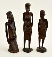 Faragott Afrikai Fa Bennszülött Figurák, összesen: 3 Db, M:16-19 Cm - Otros & Sin Clasificación