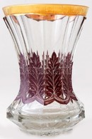 Cca 1860 Emlékpohár, Formába Fúvott üveg, Csiszolt, Zománc Festett, Aranyozott Peremmel, M:12cm /circa 1860 Memorial Cup - Verre & Cristal