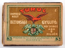 Cca 1930 Turul Impregnált Biztonsági Gyújtó - Régi Gyufásdoboz, Tartalommal - Sin Clasificación