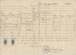 1939 Zala Megyei Gelsében élő Izraelita Szommer Család Tagjainak Névsora, Másolat, 2 Db 1 Pengős Okmánybélyeggel, A Hajt - Other & Unclassified