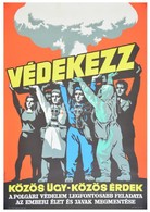 Cca 1970 Pál György (1906-1986): 'Védekezz' Polgári Védelem Propaganda Plakát, 81x56 Cm - Autres & Non Classés