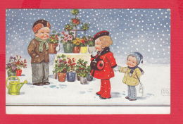 220867 / Illustrator John Wills Art - LITTLE BOY SELLER FLOWERS WINTER LITTLE GIRL BOY   , WSSB 7383/1 USED Bulgaria - Wills, John