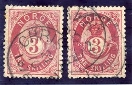 NORWAY 1871 Posthorn 3 Sk. Two Shades, Fine Used.  Michel 18a-b - Gebraucht