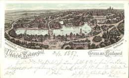 * T2/T3 1897 (Vorläufer!) Budapest XIV. Városliget, Az Ezredéves Kiállítás Panorámája. Eisler G. Art Nouveau Litho (Rb) - Zonder Classificatie