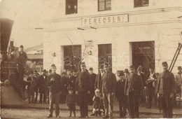 ** T3 Perecseny, Perechyn, Perecin; Vasútállomás, Gőzmozdony, Vasutasok, Létra / Railway Station, Locomotive, Railwaymen - Non Classés