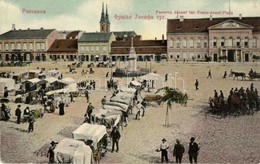 T2/T3 Pancsova, Pancevo; Ferenc József Tér, Piaci árusok, üzletek, Sörcsarnok. Kohn Samu Kiadása / Square, Market Vendor - Non Classés