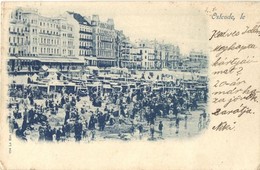 T2/T3 1898 Ostend, Ostende; Beach, Bathing People, Cabins + Ostende Station Stamp (EK) - Unclassified