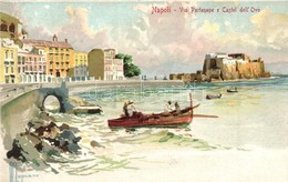 ** T2 Naples, Napoli; Via Partenope E Castel Dell'Ovo / Castle, Litho S: S: Mapuano - Non Classificati