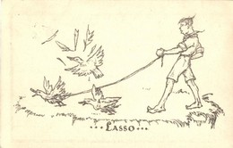 T2/T3 Lasszó. Cserkész Művészlap / Lasso. Hungarian Boy Scout Art Postcard S: Petry (EK) - Non Classificati