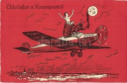 T2/T3 Üdvözlet A Krampusztól! / Krampus On Airplane With Lady. Emb. (EK) - Non Classificati