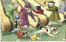 T2/T3 Cat Ladies In The Mall Walking The Dog, Escalator. Alfred Mainzer ALMA No. 4893. (EB) - Non Classés
