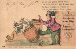 T2/T3 1896 (Vorläufer!) Hochgenuss Beim Bier. Argernuss Das Katerthier / Cats In The Beer Barrel, Humor. Litogr. Anst. V - Non Classés