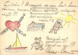 T2/T3 1972 Kórházi üdvözlet. Kézzel Rajzolt Művészi Lap / Greetings From The Hospital. Hand-drawn Art Postcard (EK) - Non Classés