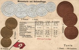 ** T4 Tunis / Tunisia; Set Of Coins, Flag, Emb. Litho (wet Damage) - Non Classés