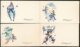 ** 4 Db Sport Motívumos üdvözlő Mini Kártya: Síelés, Jégkorong / 4 Sport Motive Greeting Mini Cards: Skiing, Ice Hockey. - Non Classificati