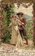 * T3 Margarete Musst Die Trompete An Den Lippen / Romantic Art Postcard, Couple, Golden Decorated Floral Emb. Litho (EB) - Non Classés