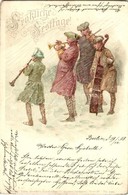 T2/T3 1898 Fröhliche Festtage! / Music Band, Trumpet, T.S.N. Aquarell-Postkarte Serie IV. No. 5399. Litho (EK) - Non Classés