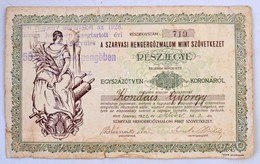 Szarvas 1922. 'A Szarvasi Hengergőzmalom Mint Szövetkezet' Névre Szóló Részjegye 150 Koronáról, Felülbélyegzéssel, Szelv - Sin Clasificación