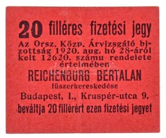 Budapest / Országos Központi Árvizsgáló Bizottság 1920. 20f 'Reichenburg Bertalan Fűszerkereskedése' T:III
Adamo OKÁ-80. - Sin Clasificación