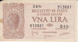 BILLETE DE ITALIA DE 1 LIRA  BIGLIETO DI STATO DEL AÑO 1944  (BANKNOTE) - Italië – 1 Lira