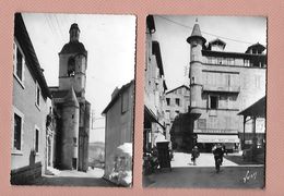 Delcampe - 2 CPSM 46  FIGEAC - UN COIN DE LA PLACE CARNOT ET DEVANTURE DE CHAPELLERIE  - EGLISE NOTRE DAME DU PUY - - Figeac