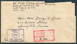 1944 Iceland USA Military APO 860 Registered Cover + Letter - Spring City, Pennsylvania - Cartas & Documentos