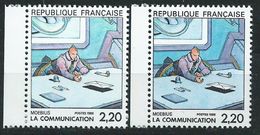[17] Variété : N° 2507 La Communication Mur Bleu Pâle + Normal  ** - Unused Stamps