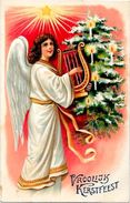 CPA Ange Angel Anges Gaufré écritr Harpe Noël - Anges