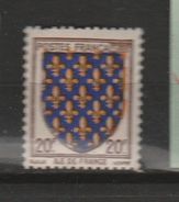 FRANCE N° 575 20F BRUN OUTREMER ET JAUNE BLASON ILE DE FRANCE FRA DEFECTUEUX SUR CHOCOLAT NEUF SANS CHARNIERE - Usati