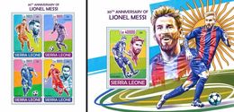 Sierra Leone 2017, Sport, Footballer, Messi, 4val In BF +BF - Unused Stamps
